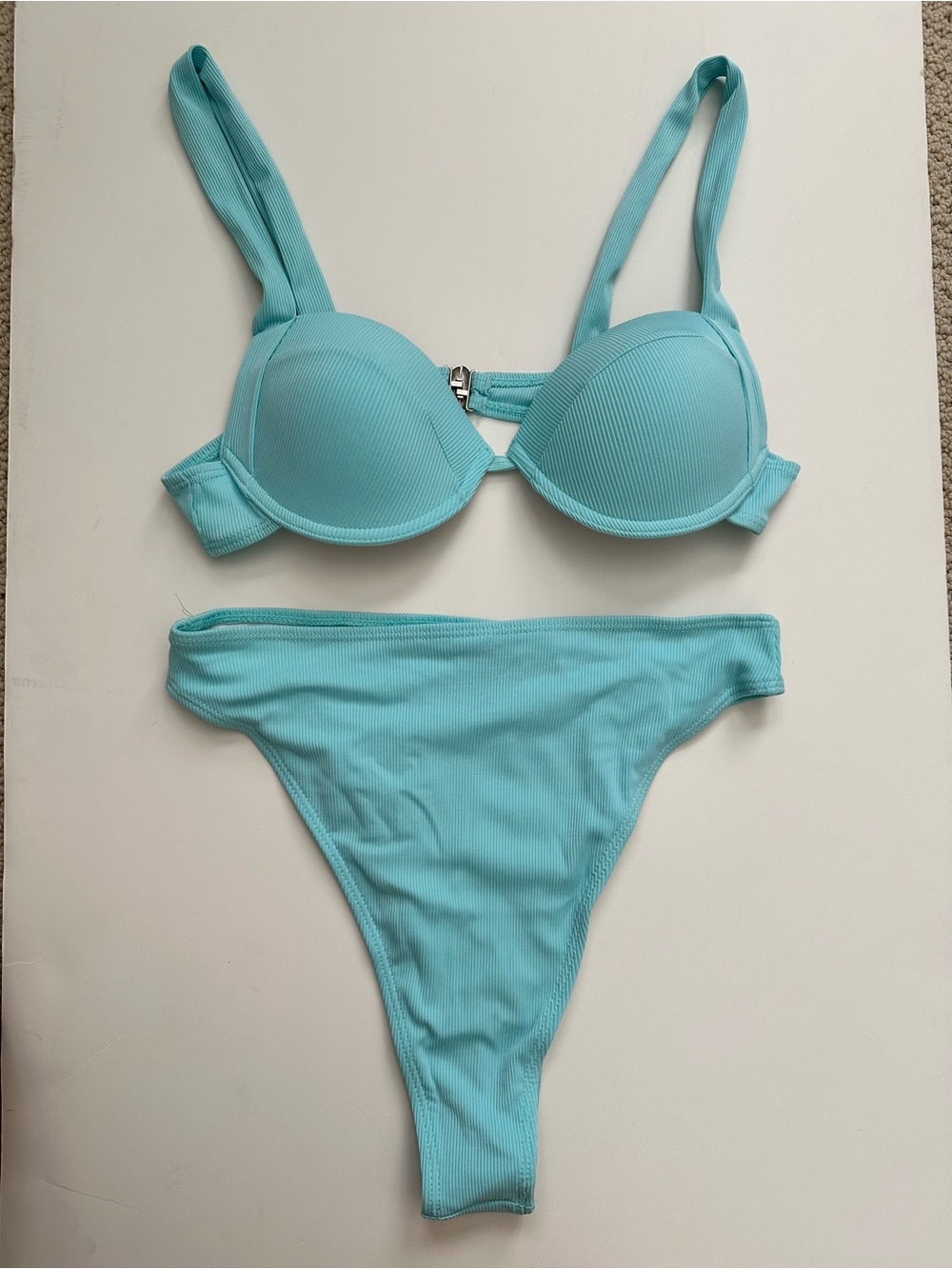 Ribbed knit Light Turquoise Push-Up Bikini Set - Women Swim unbranded